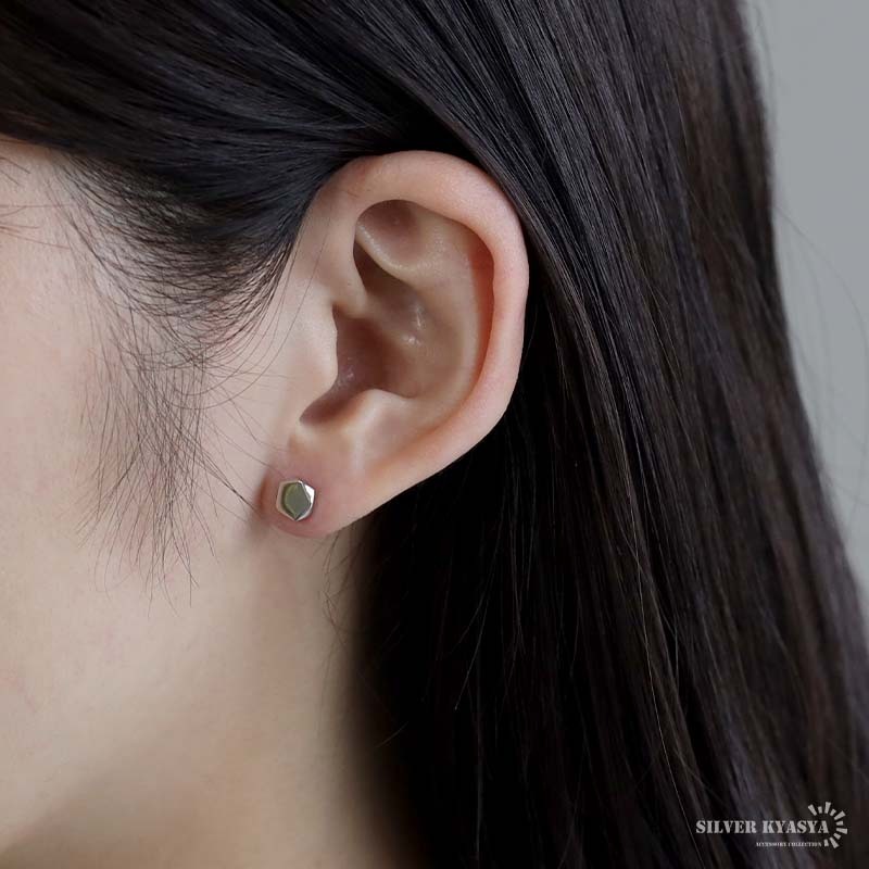 五角形ピアス 小ぶりピアス シルバー925 スタッドピアス 両耳用 2點(diǎn)セット 図形 シルバー 金屬アレルギーフリー