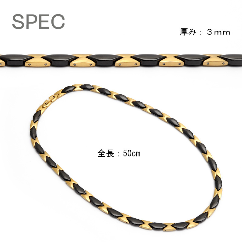 磁気ネックレス ステンレス ビーズ 18k ip gold black ゴールド ブラック 磁力 磁石 男性 金屬アレルギー対応