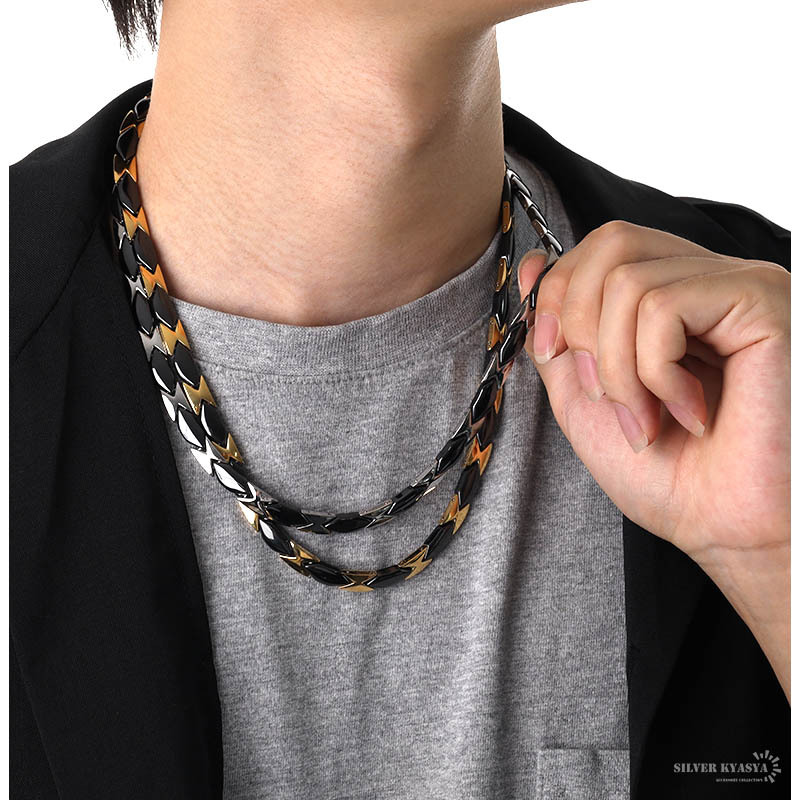 磁気ネックレス ステンレス ビーズ 18k ip gold black ゴールド ブラック 磁力 磁石 男性 金屬アレルギー対応