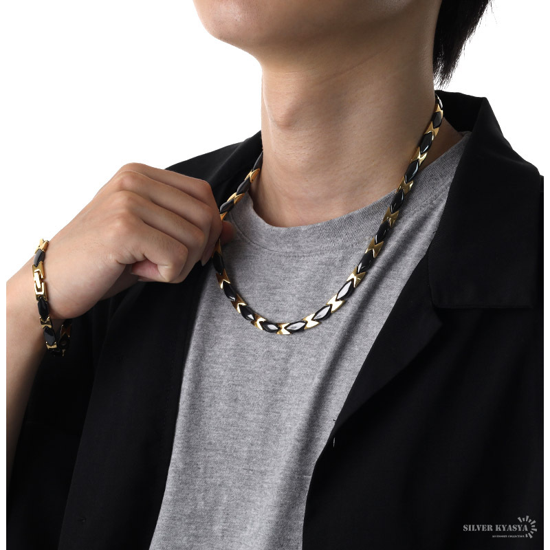磁気ネックレス ステンレス ビーズ 18k ip gold black ゴールド ブラック 磁力 磁石 男性 金屬アレルギー対応