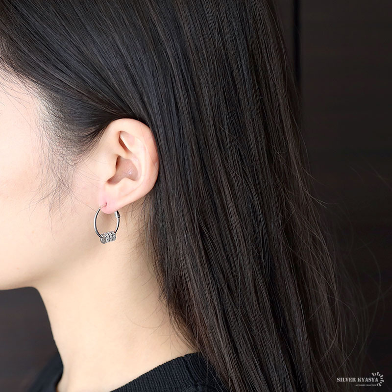 ピアス フープピアス シルバー925 CZ キュービックジルコニア メンズ レディース キラキラ パヴェ シルバー 片耳用