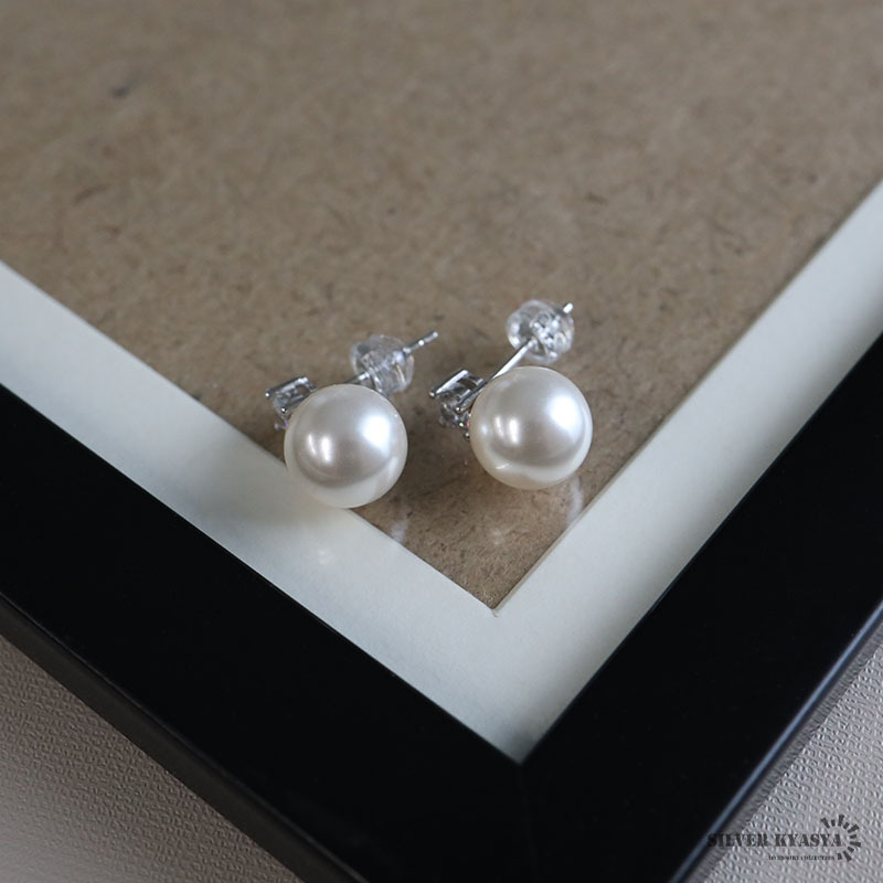 パールピアス スワロフスキー ダブルポイント パールピアス 真珠 ピアス 10mm 大きめ 両耳用 2點(diǎn)セット シルバー925