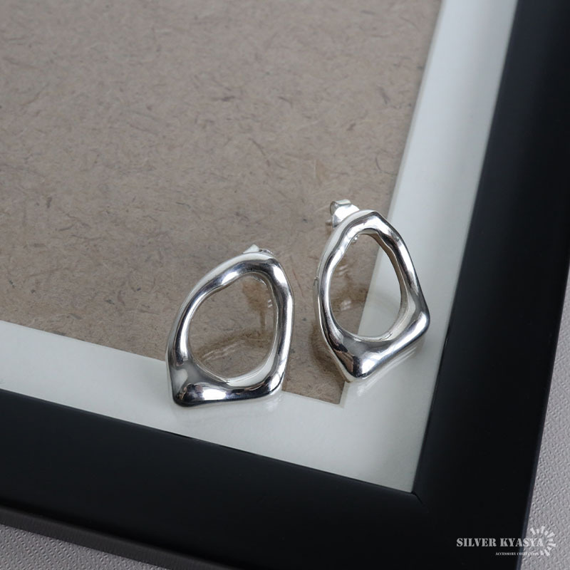 不規(guī)則凸凹ピアス シルバー925 スタッドピアス 両耳用 2點(diǎn)セット メタル スライム 幾何學(xué) シルバー 金屬アレルギーフリー