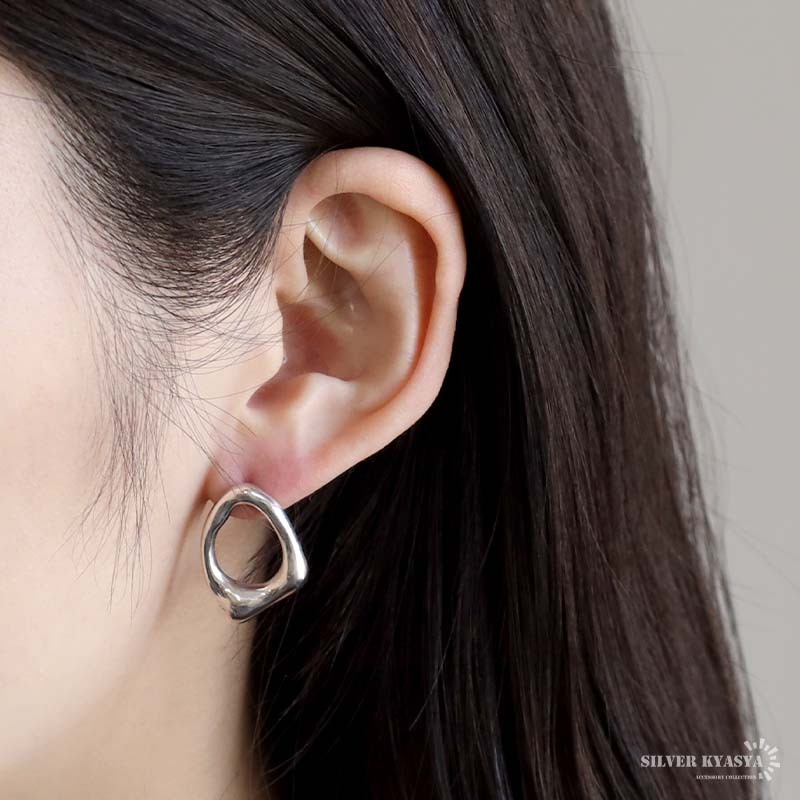 不規(guī)則凸凹ピアス シルバー925 スタッドピアス 両耳用 2點(diǎn)セット メタル スライム 幾何學(xué) シルバー 金屬アレルギーフリー