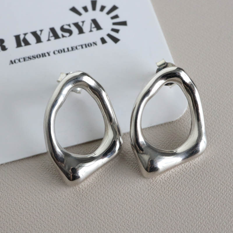 不規(guī)則凸凹ピアス シルバー925 スタッドピアス 両耳用 2點(diǎn)セット メタル スライム 幾何學(xué) シルバー 金屬アレルギーフリー