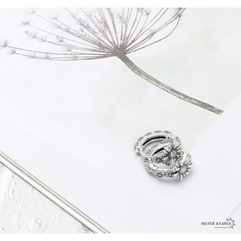 両耳用2點セット フラワー 花 シルバー925 シルバー フープピアス 銀色 金屬アレルギーフリー 18G