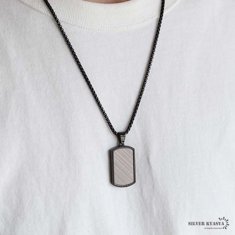 ステンレス ドッグタグネックレス タータンチェック柄ネックレス ブラック ロールチェーン 高級感