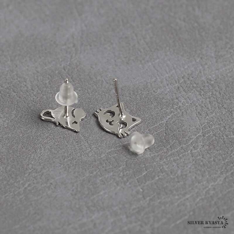 貓とねずみのピアス レディース シルバー925 2way スタッドピアス シルバーピアス 金屬アレルギー対応 両耳用 2點(diǎn)セット