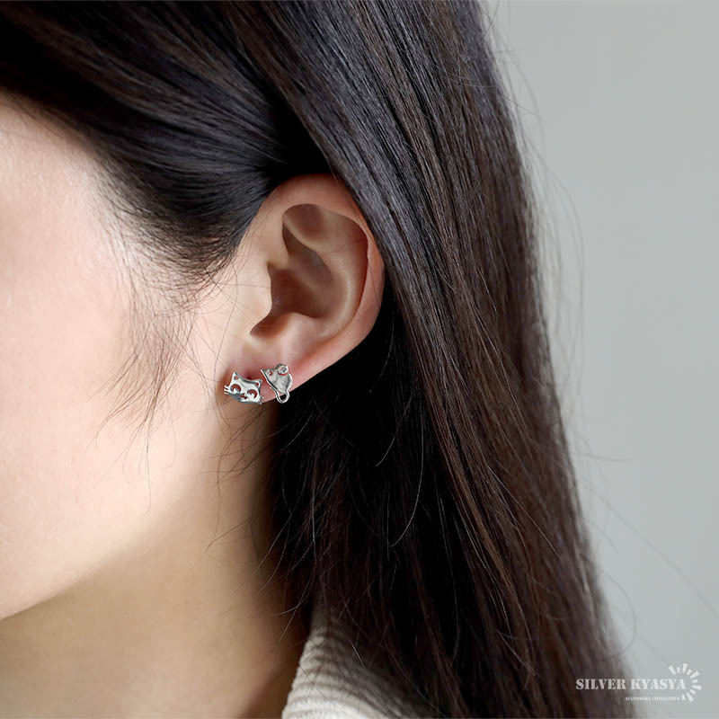 貓とねずみのピアス レディース シルバー925 2way スタッドピアス シルバーピアス 金屬アレルギー対応 両耳用 2點(diǎn)セット