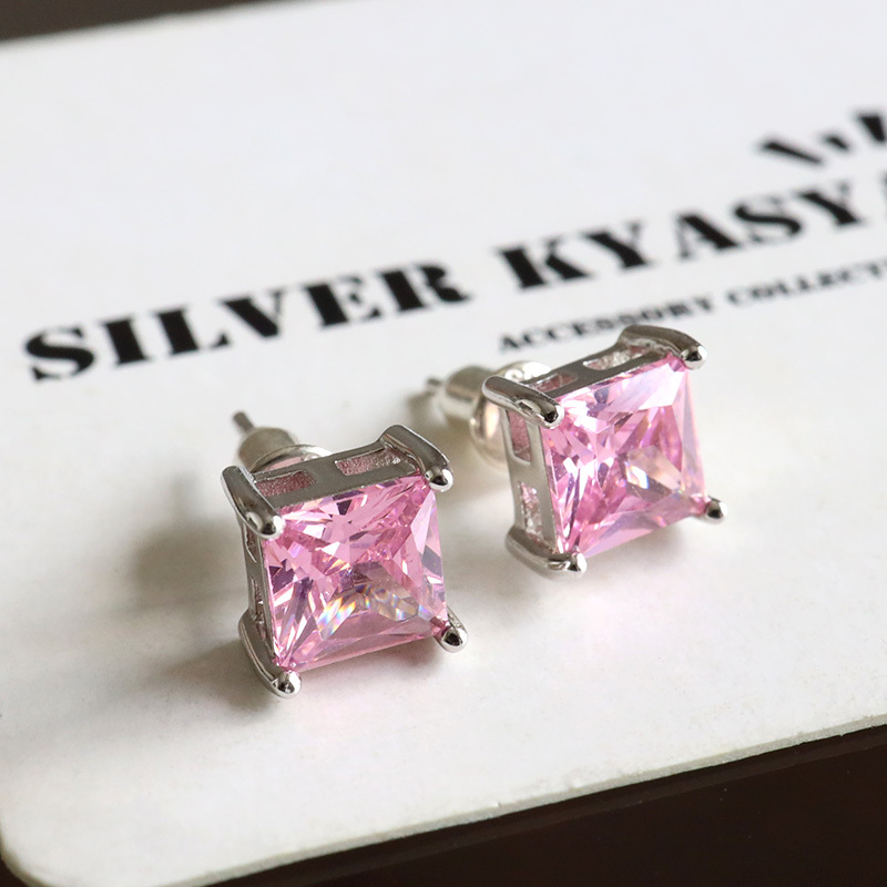 シルバー925 ストーンピアス ピンク 一粒ピアス スタッドピアス キラキラ 大ぶり レディース 女性 両耳2點(diǎn) 金アレ対応