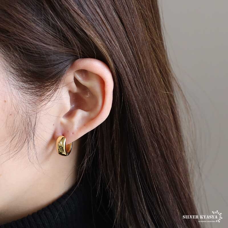 シルバー925 フープピアス ゴールドピアス シンプルピアス ゴールド 18KGP 太め ゴールドピアス 片耳1點(diǎn) 金アレ対応