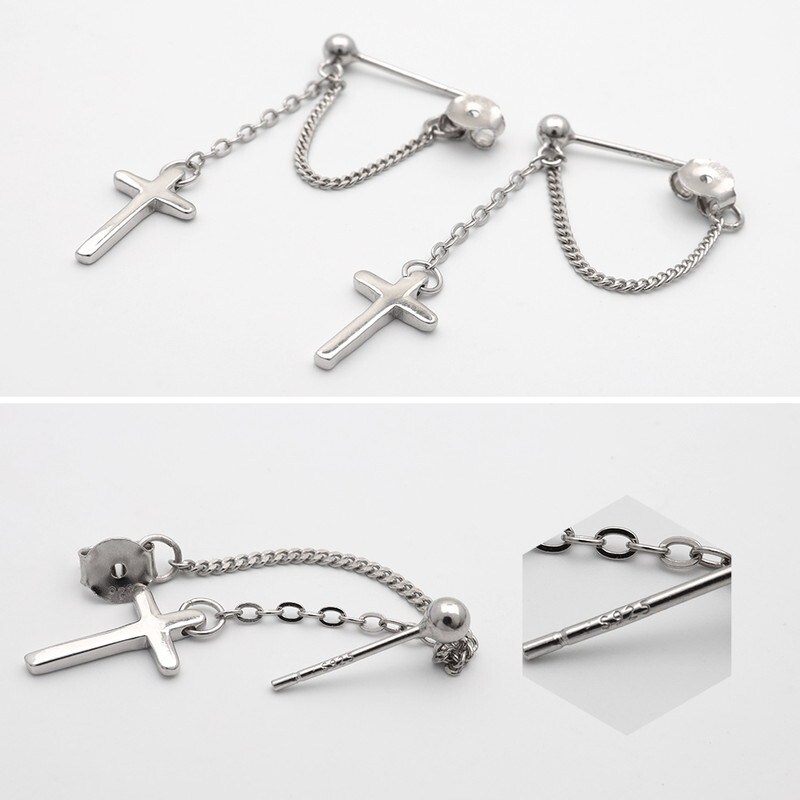 FILL HEARTS ピアス シルバー Cross Chain Drop クロス チェーン 金屬アレルギー対応 シルバー925
