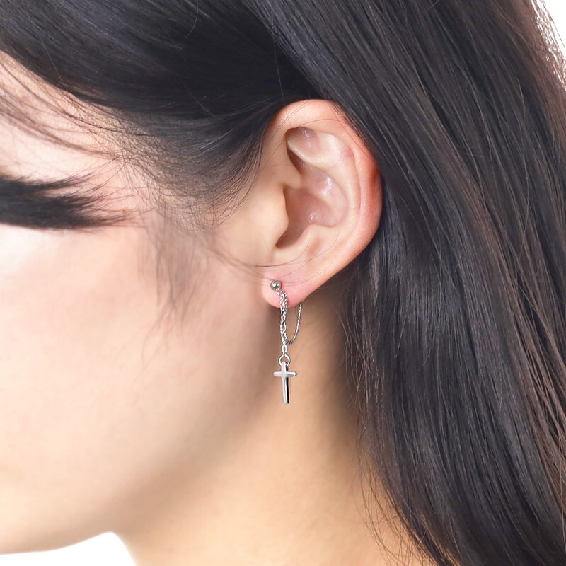 FILL HEARTS ピアス シルバー Cross Chain Drop クロス チェーン 金屬アレルギー対応 シルバー925