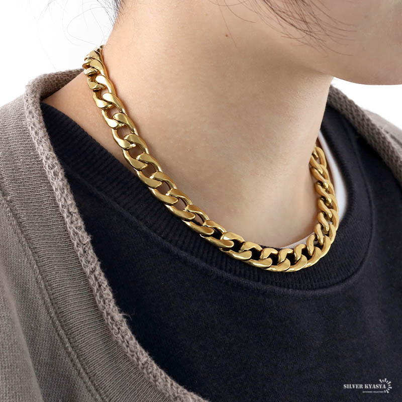  цепь колье нержавеющая сталь 18KGP Gold плоский цепь плоский колье короткое колье futoshi ширина ширина 12mm металл аллергия 