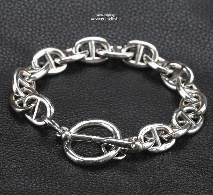 シルバー925 チェーンブレスレット マンテル ブレスレット シルバー アンカーチェーンブレスレット 太幅 あずきチェーン