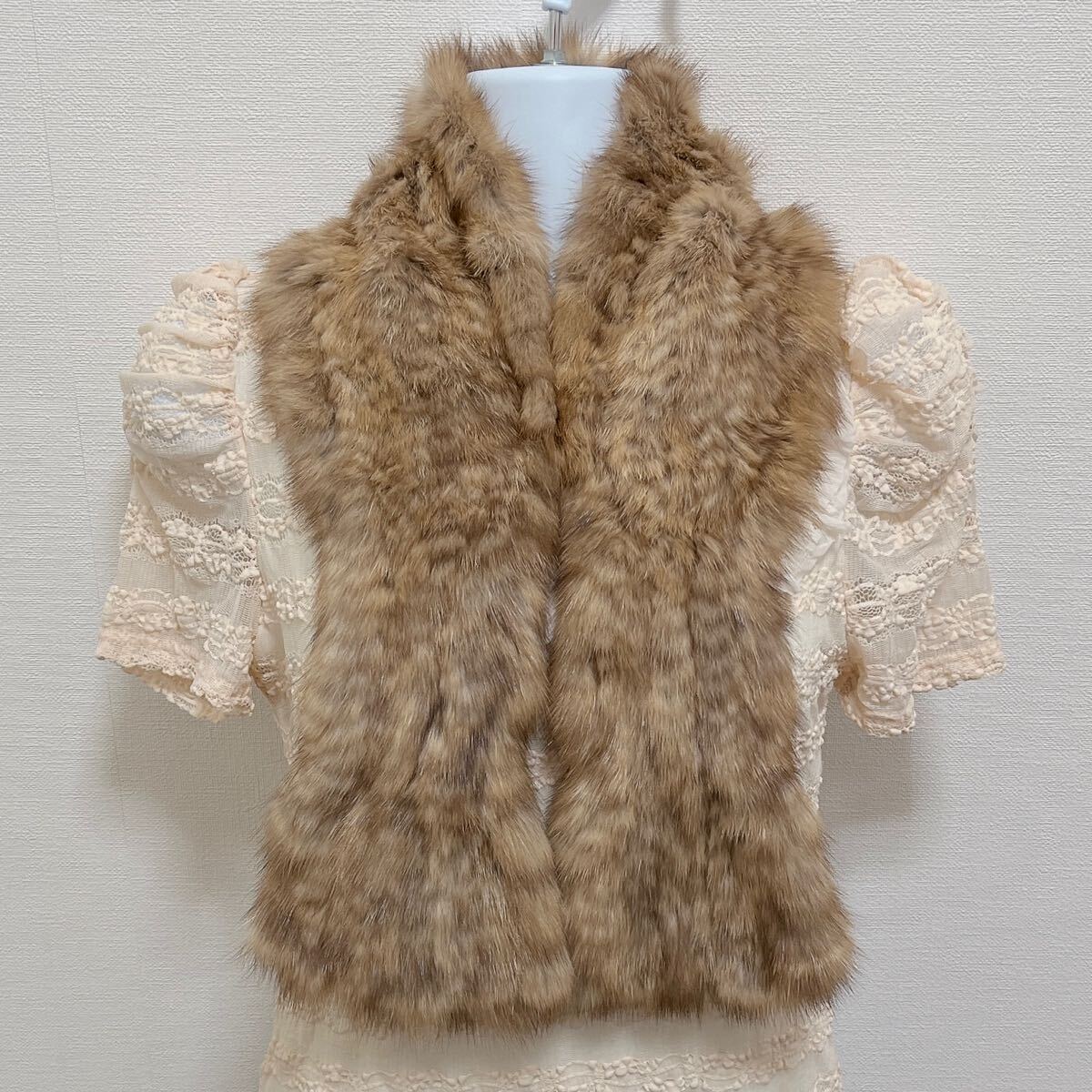 美品★ロシアンセーブル編み込みフリルマフラー