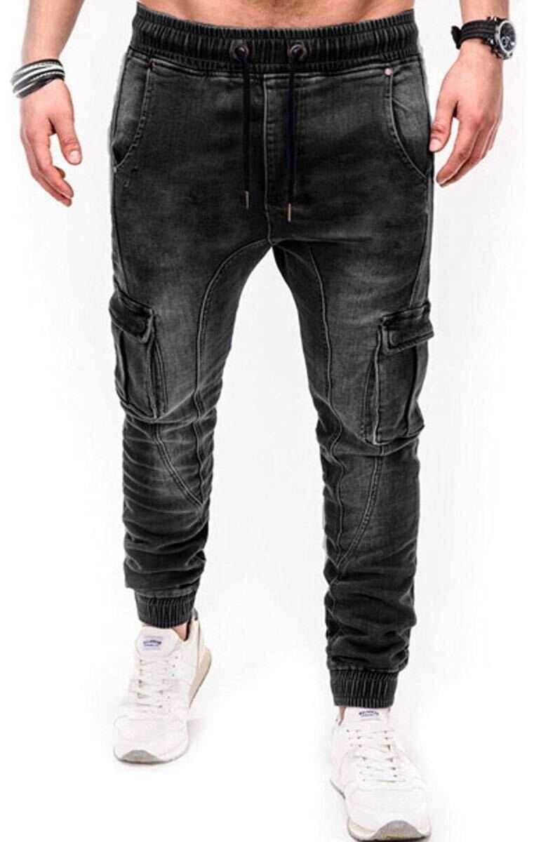 ヴィンテージ ストレッチ ジョガーパンツ ジーンズ デニム テーパードパンツ ボトムス スキニー パンツ ストリート 渋谷 原宿系 黒 L_画像2