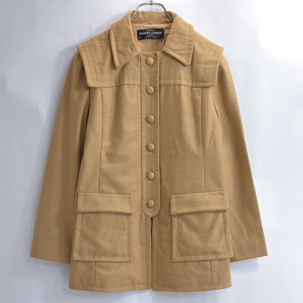 70～80s PIERRE CARDIN ピエール?カルダン ウール デザインジャケット ヴィンテージ アウター ベージュ 里地付