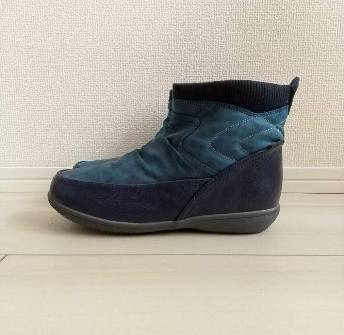 ◯(637)ELLESPORT ブルー ショートブーツ(24.0cm)_画像3