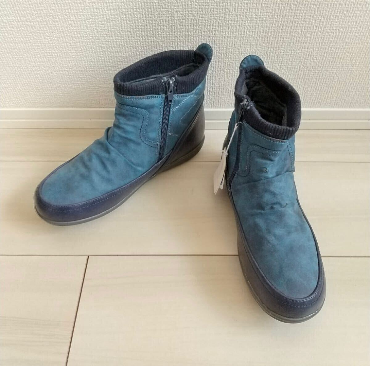 ◯(637)ELLESPORT ブルー ショートブーツ(24.0cm)_画像1