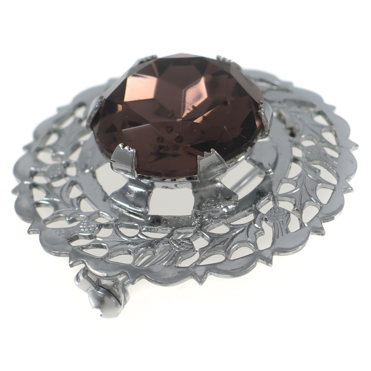 UK2982◆【MIZPAH】◆ アザミの花 フラワーモチーフ パープル系ストーン ◆ ヴィンテージブローチ ◆ イギリス ケルト 英國 ◆