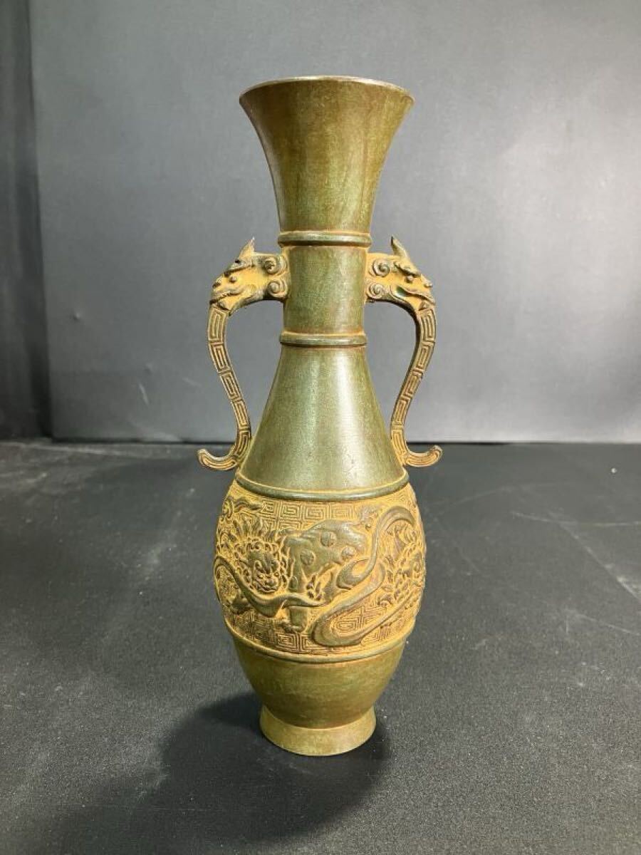 昌龍 高岡銅器 鋳銅花瓶 銅製 古銅 花瓶 茶道 花器 銅 重量約0.6 昌龍 高岡銅器 鋳銅花瓶 銅製 古銅 花瓶 茶道 花器 銅 重量約0.6