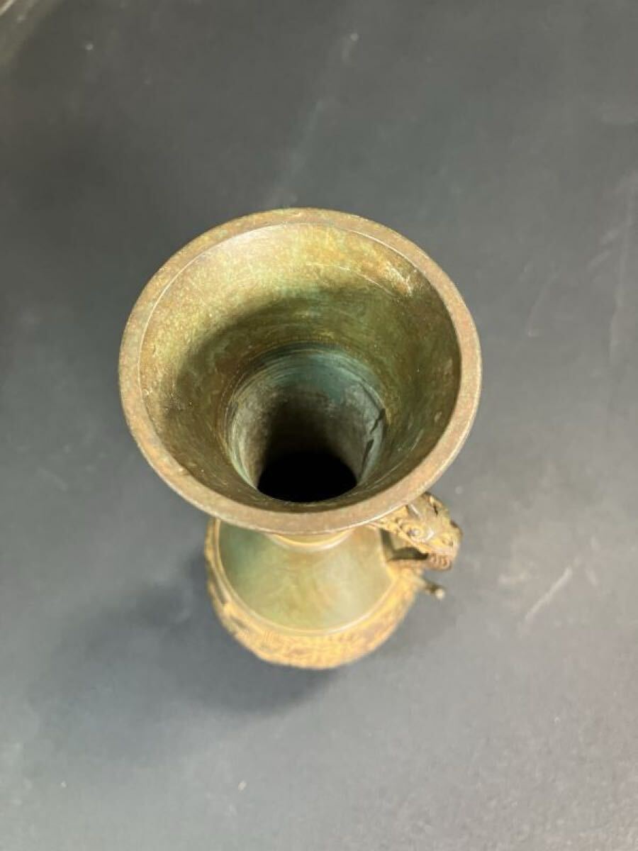昌龍 高岡銅器 鋳銅花瓶 銅製 古銅 花瓶 茶道 花器 銅 重量約0.6 昌龍 高岡銅器 鋳銅花瓶 銅製 古銅 花瓶 茶道 花器 銅 重量約0.6