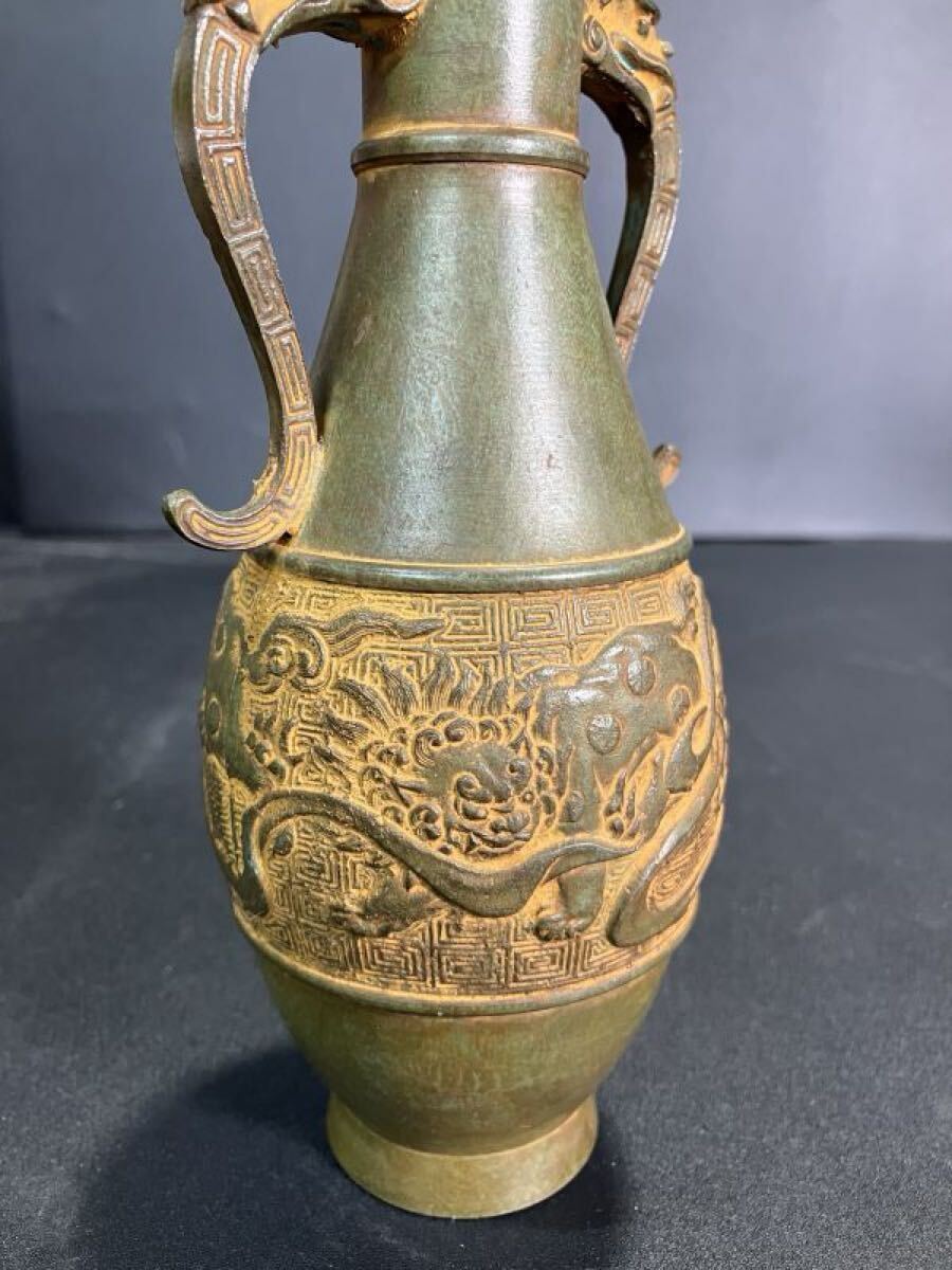 昌龍 高岡銅器 鋳銅花瓶 銅製 古銅 花瓶 茶道 花器 銅 重量約0.6 昌龍 高岡銅器 鋳銅花瓶 銅製 古銅 花瓶 茶道 花器 銅 重量約0.6