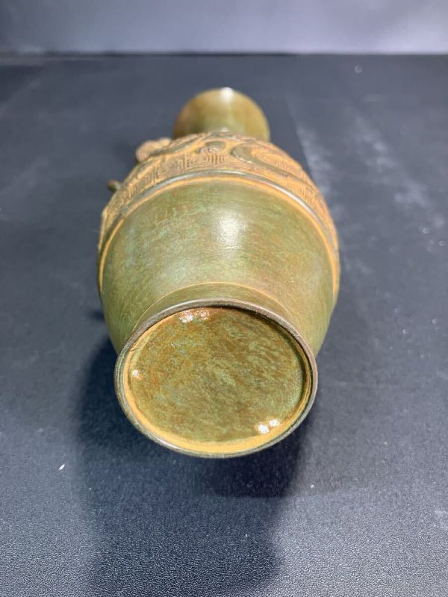 昌龍 高岡銅器 鋳銅花瓶 銅製 古銅 花瓶 茶道 花器 銅 重量約0.6 昌龍 高岡銅器 鋳銅花瓶 銅製 古銅 花瓶 茶道 花器 銅 重量約0.6