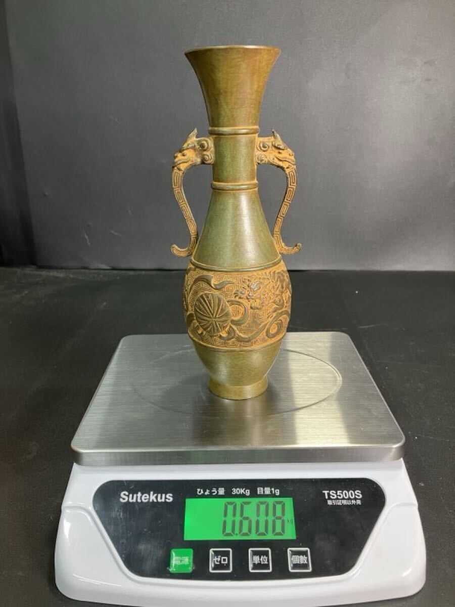 昌龍 高岡銅器 鋳銅花瓶 銅製 古銅 花瓶 茶道 花器 銅 重量約0.6 昌龍 高岡銅器 鋳銅花瓶 銅製 古銅 花瓶 茶道 花器 銅 重量約0.6