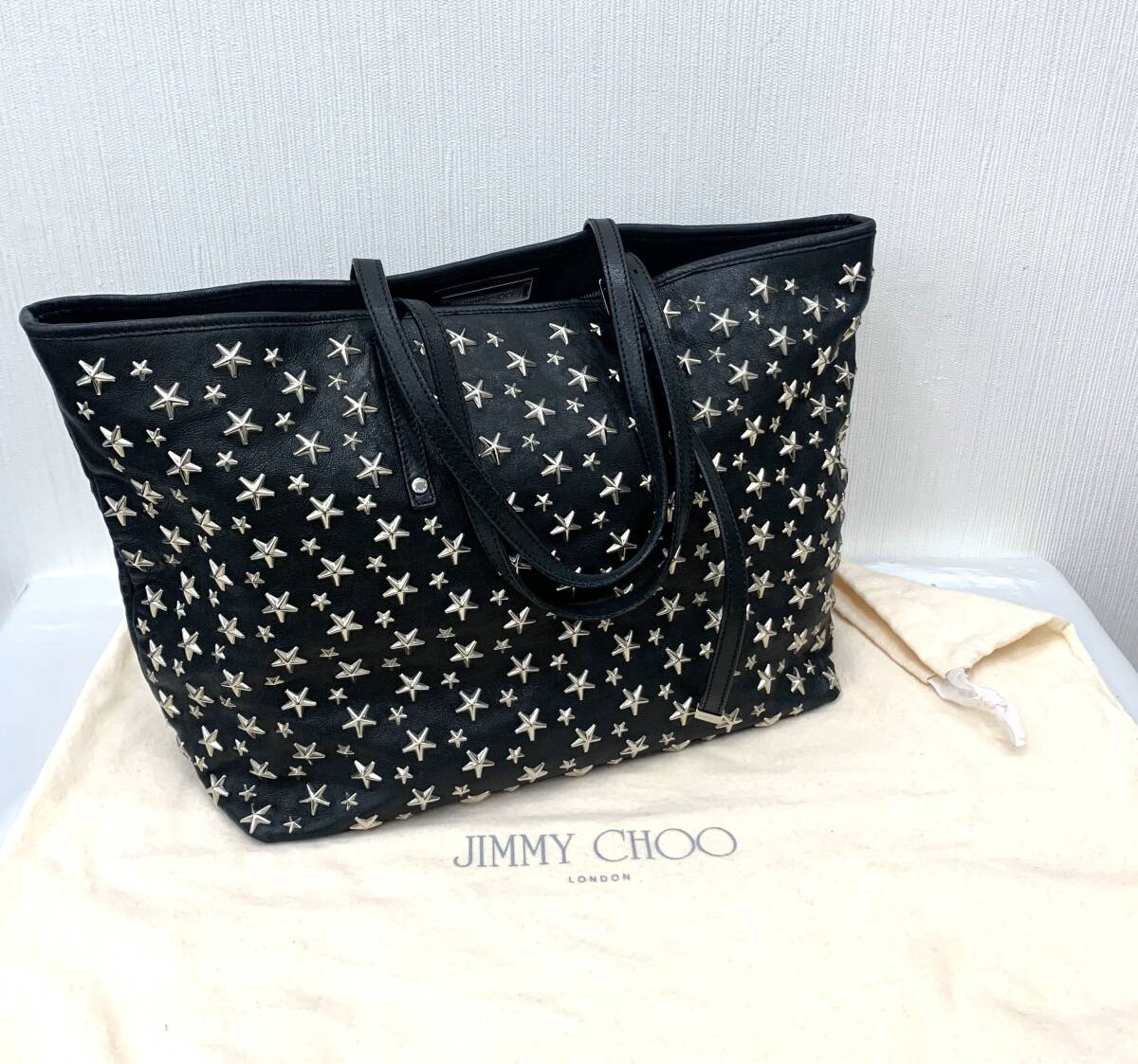 JIMMY CHOO ジミー チュウ サシャ M トートバッグ スタッズ レザー ブラック