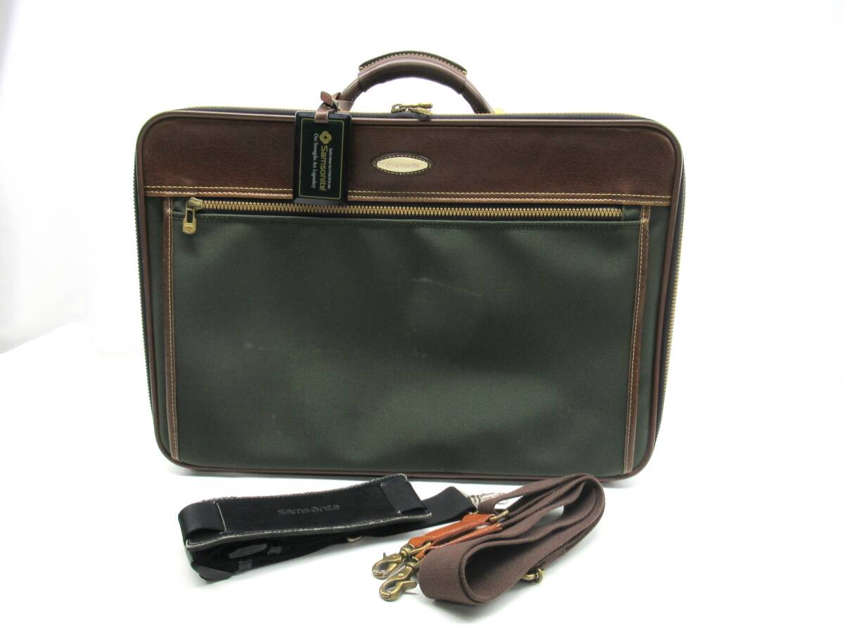 ★同梱不可【送1200円】5417　Samsonite　サムソナイト　ビジネスバッグ　ブリーフケース　ショルダー2本付き　グリーン×ブラウン