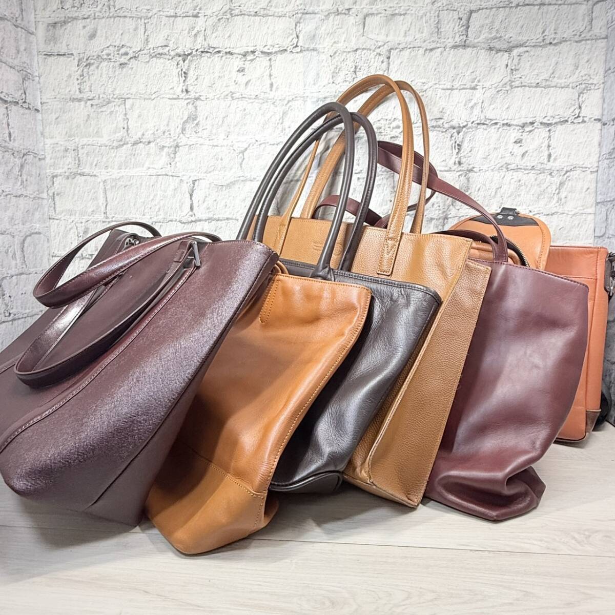 【YH-1087】中古品 トートバッグ ビジネスバッグ ボディバッグ ショルダーバッグ レザー メンズ レディース ブラウン 7点 セット まとめ