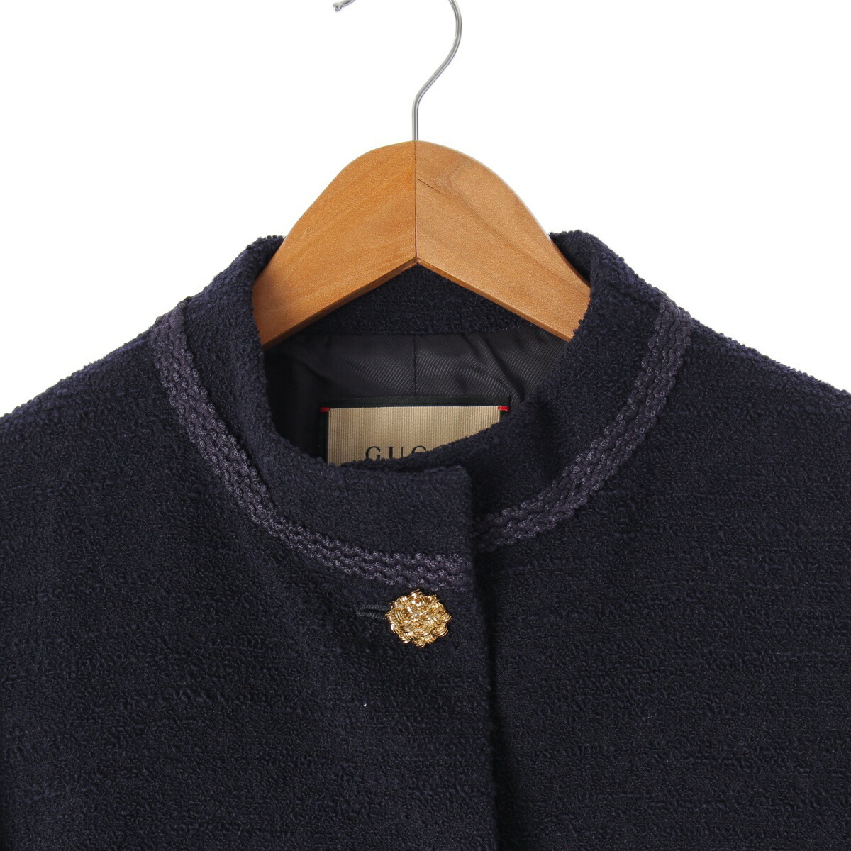 グッチ ホースビット ウール×ナイロン ツイード ゴールドボタン ジャケット 649322 ネイビー 40【中古】【正規(guī)品保証】