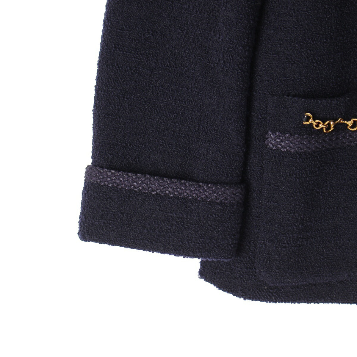 グッチ ホースビット ウール×ナイロン ツイード ゴールドボタン ジャケット 649322 ネイビー 40【中古】【正規(guī)品保証】