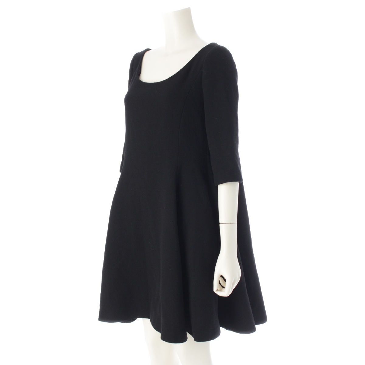 クリスチャンディオール ヴァージンウール デコルテ フレア ミニ ワンピース 7E21637A1106 ブラック 36【中古】