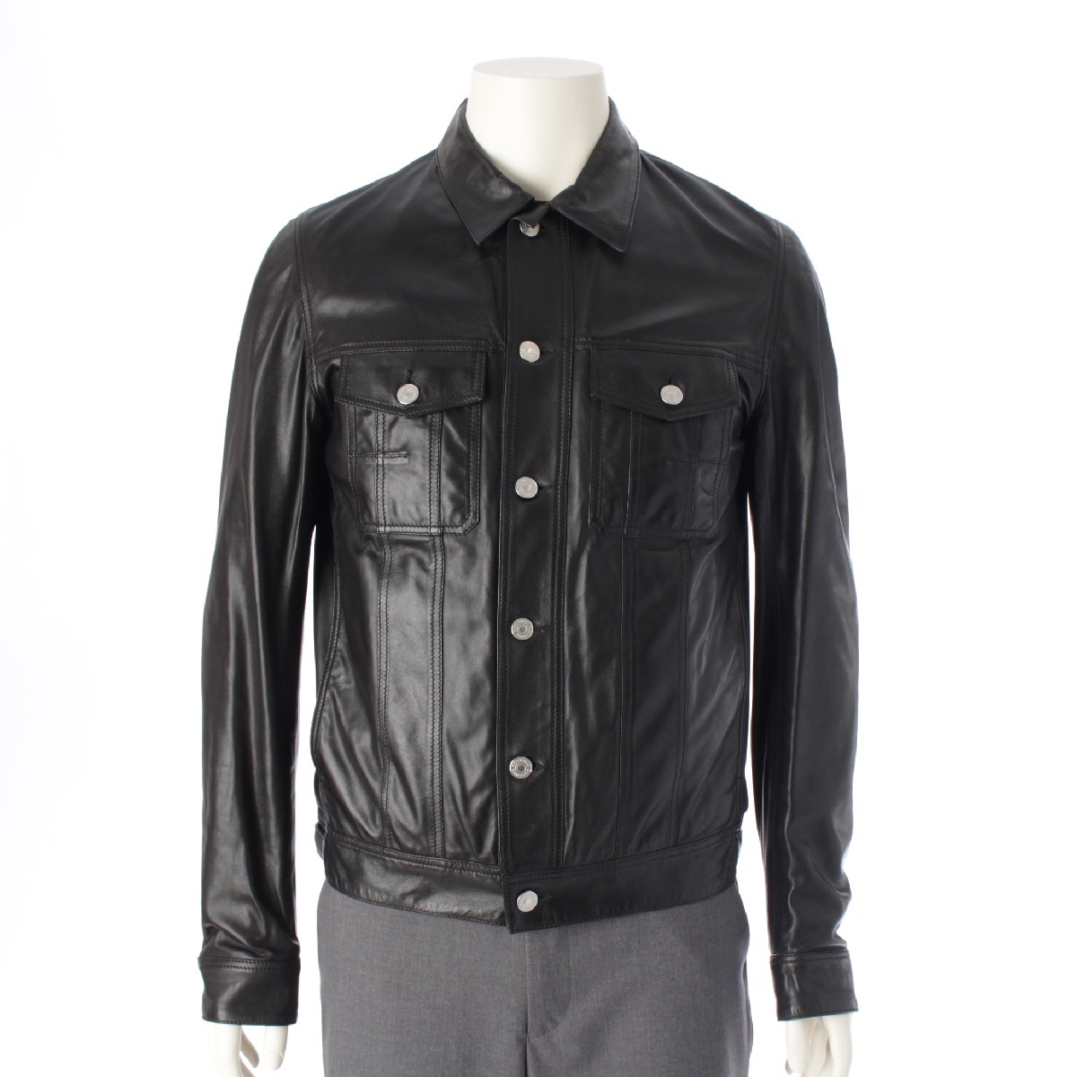ディオール?オム 12年 アッシュ期 ラムレザー クリスヴァンアッシュ トラッカー ジャケット 263L423A0133 ブラック 46【中古】