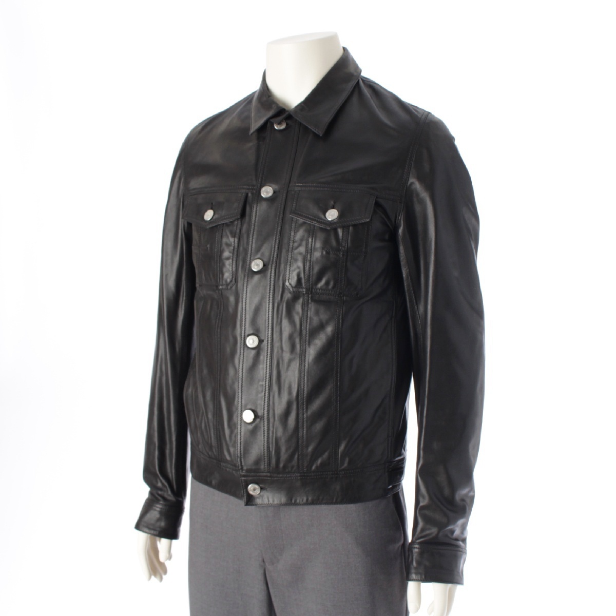 ディオール?オム 12年 アッシュ期 ラムレザー クリスヴァンアッシュ トラッカー ジャケット 263L423A0133 ブラック 46【中古】