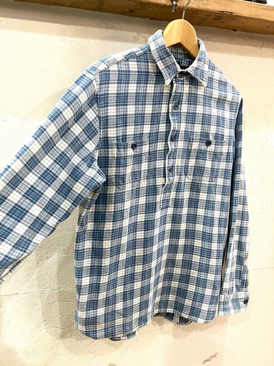 1615★RRL/ダブルアールエル インディゴ染めチンスト付きプルオーバー ライトネルシャツ フランネルチェック メンズ トップス Sサイズ★