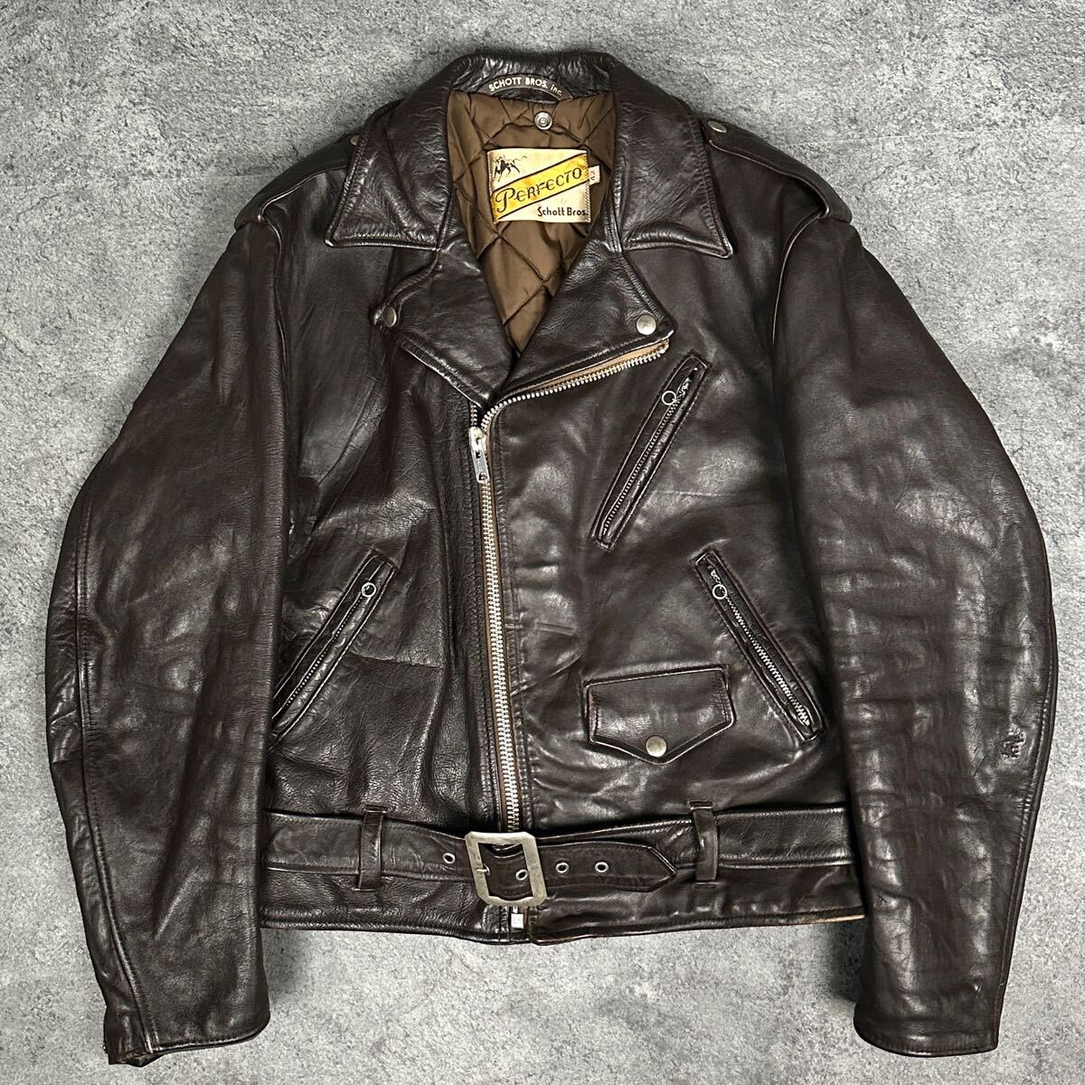 茶芯・牛タグ前期　Schott ライダース　ビンテージ　ワンスター Schott】牛タグ前期ワンスターブラウン レザーライダース