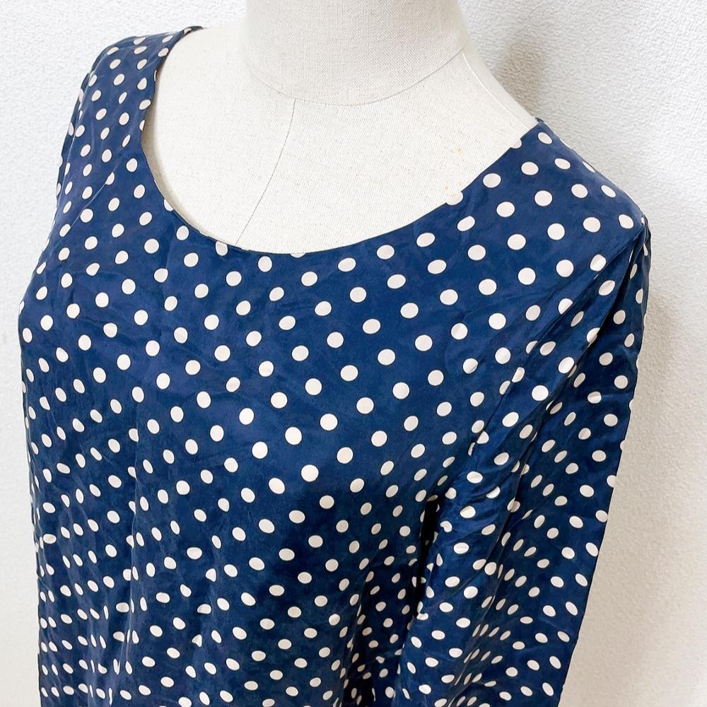 ships シップス カジュアル フェミニン キュプラ リラックス 長袖 ドット柄チュニック バックボタン 着心地 ゆったり 体型カバー わ41_画像4