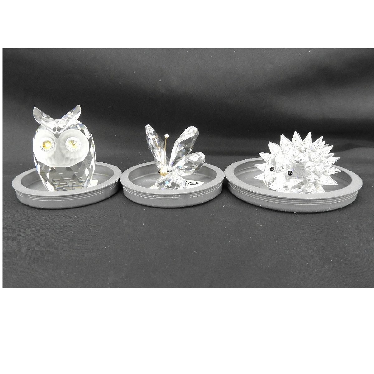 【難有/中古品】Swarovski スワロフスキー 置物 フィギュリン ハリネズミ/蝶/フクロウ 3点セット 箱付 ※一部部品なし 11757391 0118