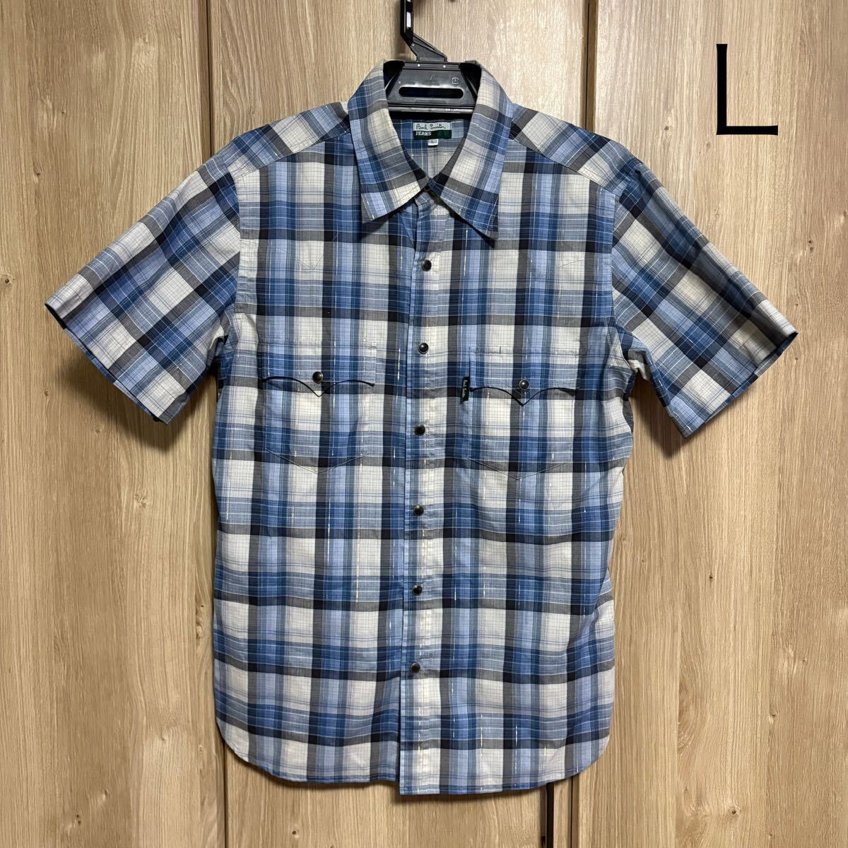 923 paul smith ポールスミス ジーンズ　半袖チェックウエスタンシャツ　L