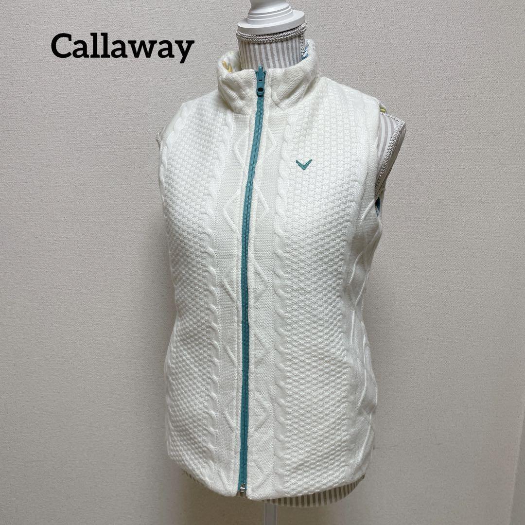 キャロウェイ　Callaway ゴルフウェア　リバーシブルベスト　ニット×ナイロン　中綿ベスト ホワイト×トロピカル　Mサイズ　ポケット