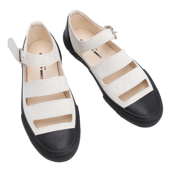 コムデギャルソンCOMME des GARCONS ストラップカッティングスウェードシューズ アイボリー黒22.5