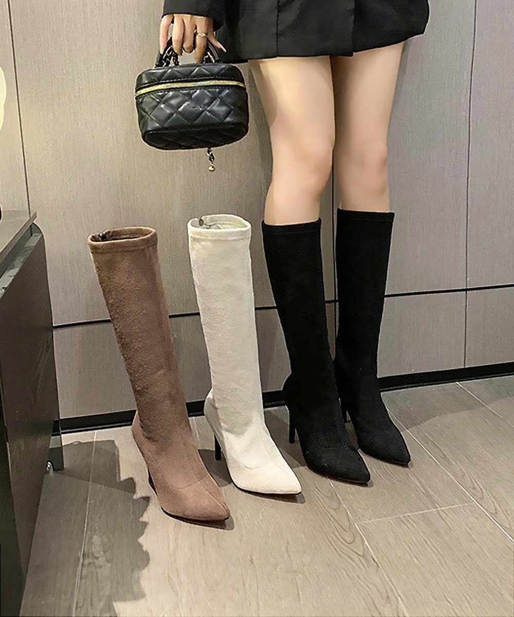  long boots knee high boots lady's 24.0cm black 