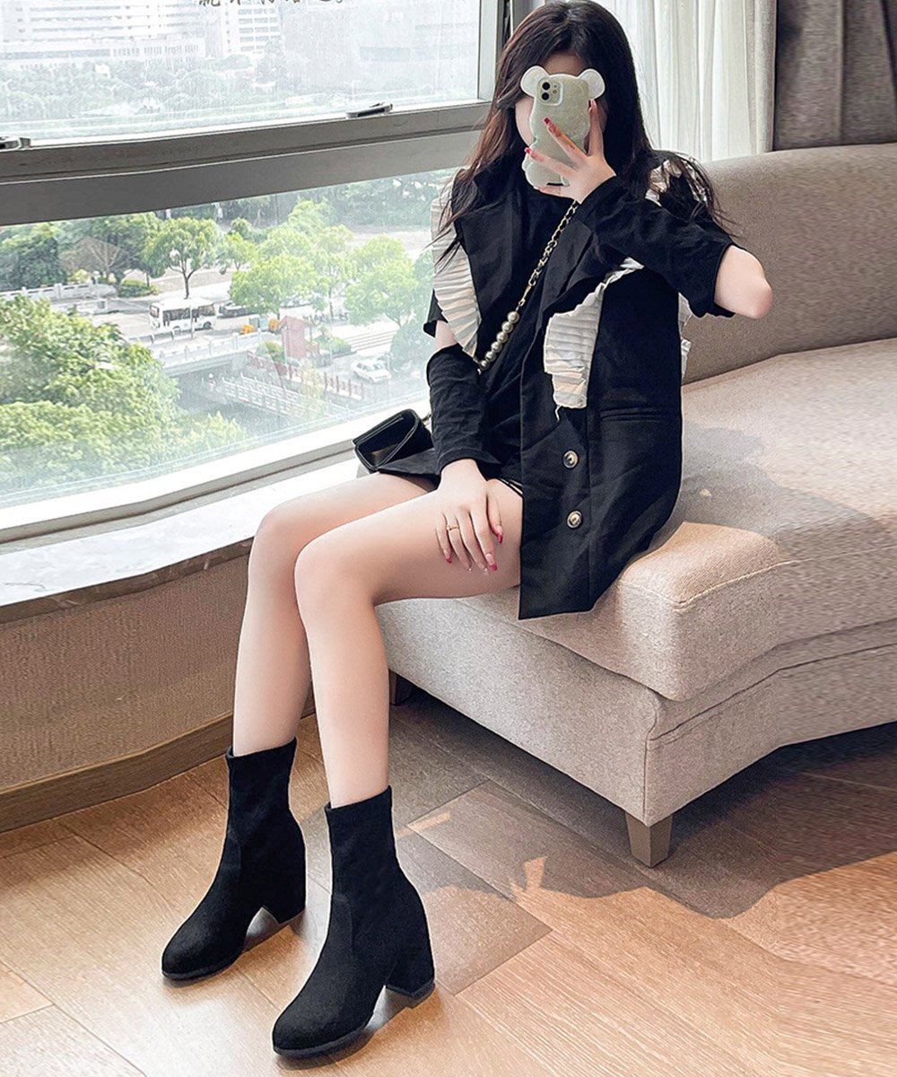  suede style short boots futoshi heel boots 22.5cm black 