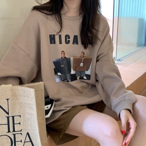 プリント 長袖パーカーTシャツ フリー ブラック