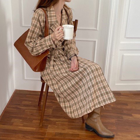 ロングワンピース 初 トレンチコート ドレス フリー イエロー