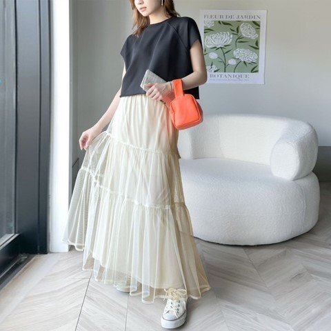 チュールスカート　レディース　INS　韓国ファッション　デザイン　春夏 フリー グリーン